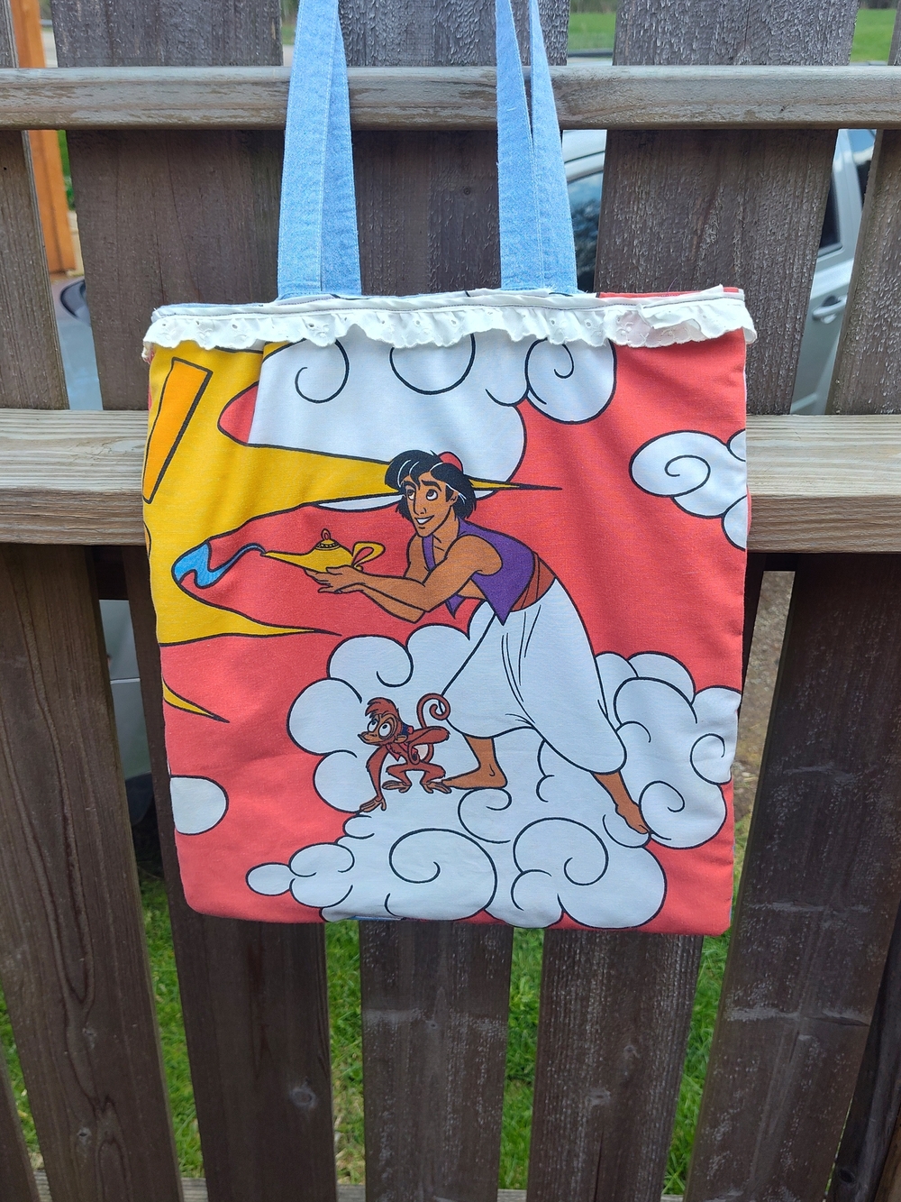 Aladdin Character Graphic Tote - Coral, Yellow, White